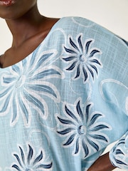 Roman Blue Floral Print 100% Cotton Tunic Top - Image 5 of 5