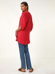 Roman Red Button Detail Longline Tunic Top - Image 3 of 5