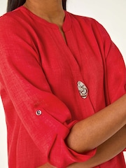 Roman Red Button Detail Longline Tunic Top - Image 5 of 5