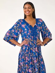 Roman Blue Floral Print Lace Detail Smock Dress - Image 2 of 5