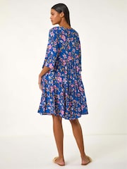 Roman Blue Floral Print Lace Detail Smock Dress - Image 4 of 5
