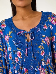 Roman Blue Floral Print Lace Detail Smock Dress - Image 5 of 5