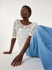 Roman White 100% Cotton Crochet Jumper - Image 1 of 5