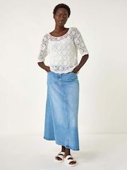 Roman White 100% Cotton Crochet Jumper - Image 2 of 5
