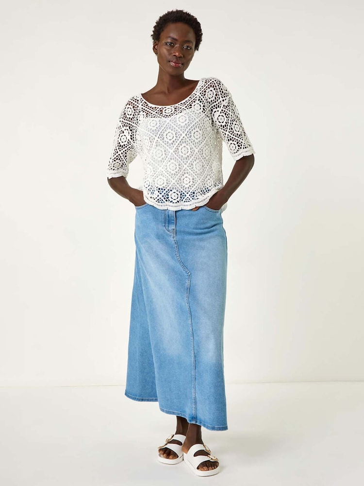 Roman White 100% Cotton Crochet Jumper - Image 2 of 5