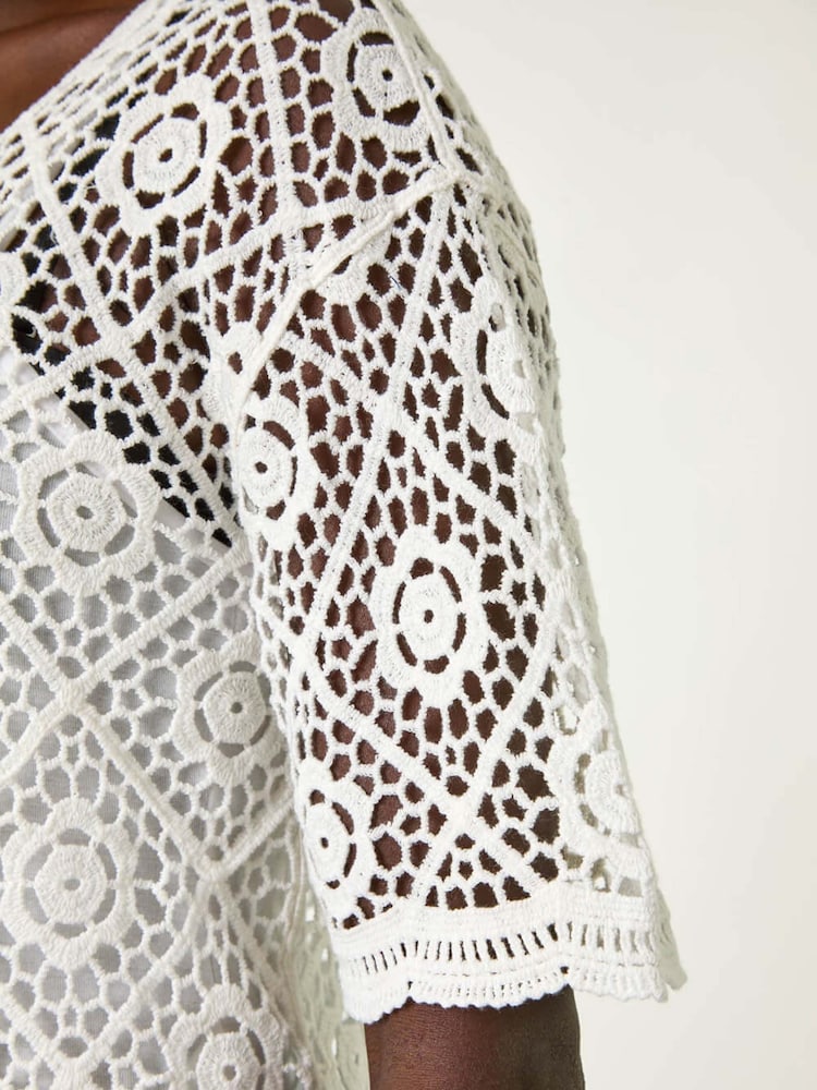 Roman White 100% Cotton Crochet Jumper - Image 5 of 5