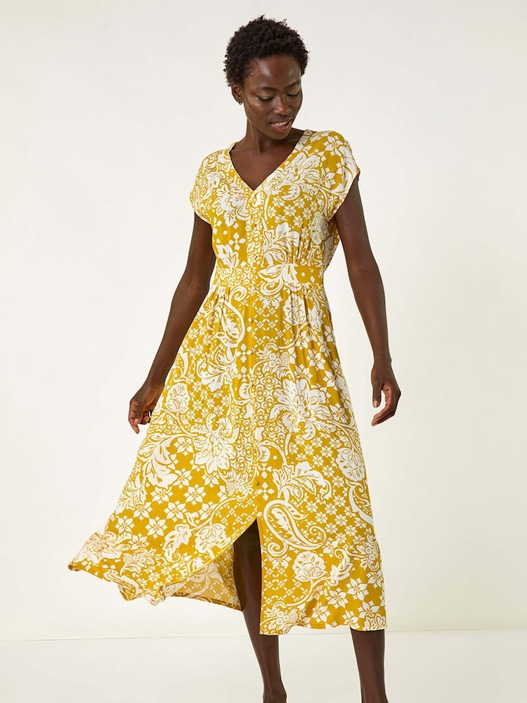 Vestido a media pierna con botones y estampado de hojas de Roman - Imagen 1 de 5 Vestido a media pierna con botones y estampado de hojas de Roman - Imagen 1 de 5