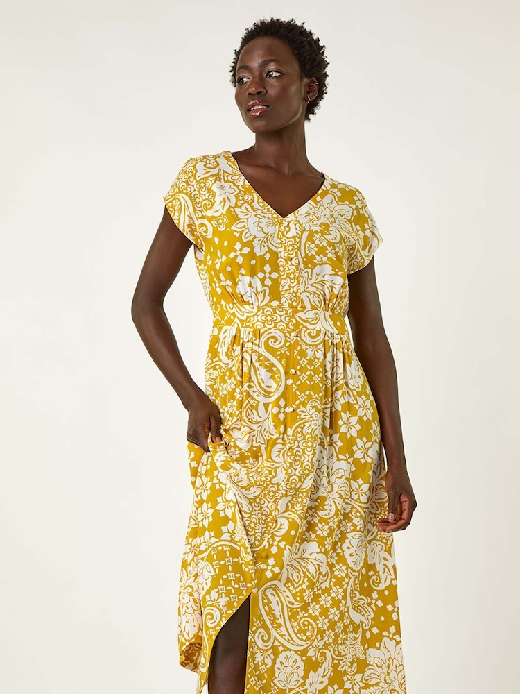 Vestido a media pierna con botones y estampado de hojas de Roman - Imagen 2 de 5 Vestido a media pierna con botones y estampado de hojas de Roman - Imagen 2 de 5