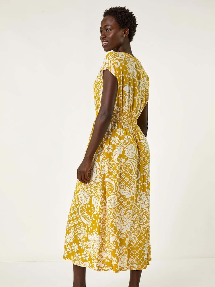 Buy Roman Yellow Leaf Print Button Midi Dress from Next USA Buy Roman Yellow Leaf Print Button Midi Dress from Next USA