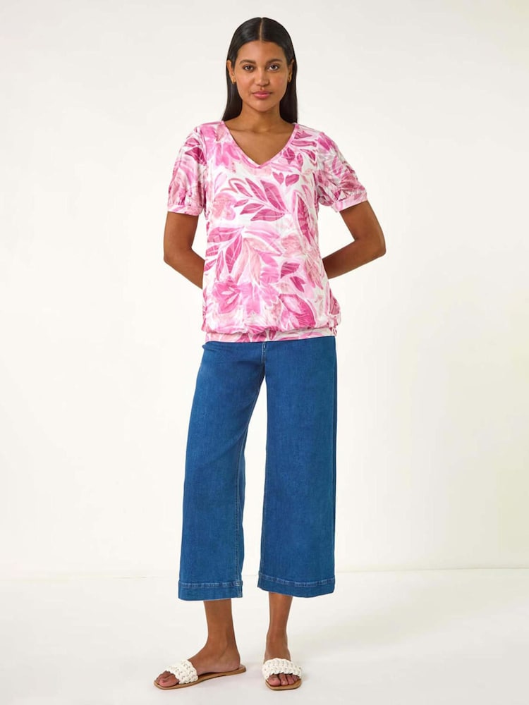 Roman Pink Floral Print Burnout V-Neck Top - Image 2 of 5
