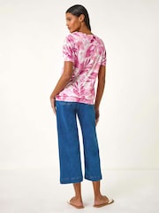 Roman Pink Floral Print Burnout V-Neck Top - Image 3 of 5