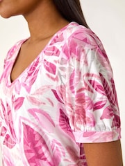 Roman Pink Floral Print Burnout V-Neck Top - Image 5 of 5