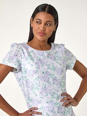 Roman Purple Textured Floral Print Stretch Top - Image 1 of 5