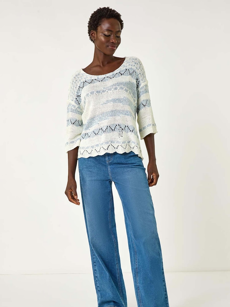 Roman White Textured Crew Neck Knit Jumper - Image 2 of 5