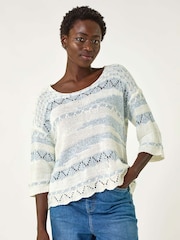 Roman White Textured Crew Neck Knit Jumper - Image 4 of 5