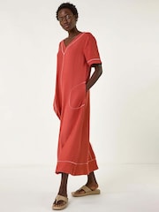 Roman Brown Contrast Stitch Detail A-Line Dress - Image 1 of 5