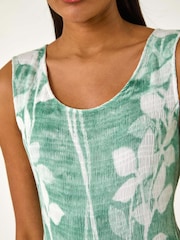 Roman Blue Leaf Print Shirred Bodice Midi Dress - Image 5 of 5