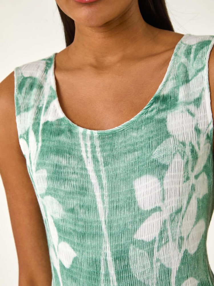 Roman Blue Leaf Print Shirred Bodice Midi Dress - Image 5 of 5