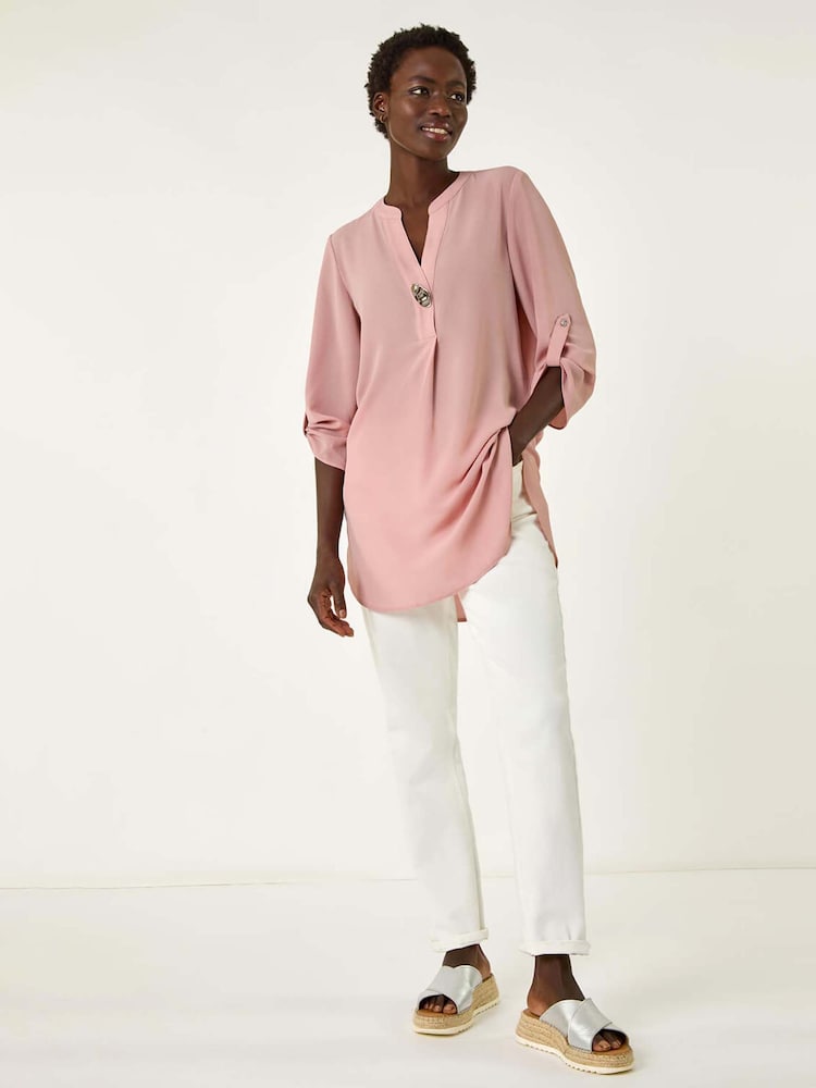 Roman Pink Button Detail Longline Tunic Top - Image 1 of 5
