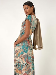 Roman Blue Paisley Print Short Sleeve Midi Dress - Image 1 of 5