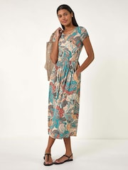 Roman Blue Paisley Print Short Sleeve Midi Dress - Image 2 of 5