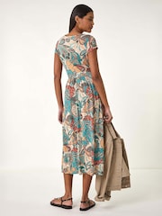 Roman Blue Paisley Print Short Sleeve Midi Dress - Image 3 of 5
