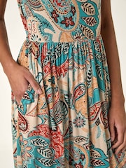 Roman Blue Paisley Print Short Sleeve Midi Dress - Image 5 of 5