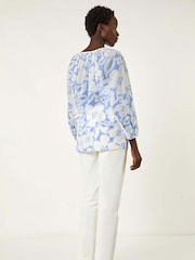 Roman Blue Floral Print Tie Neck Tunic Top - Image 3 of 5