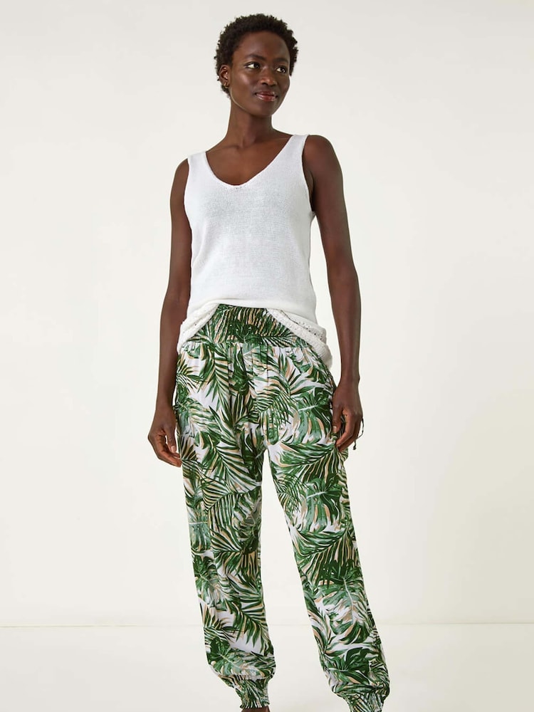 Roman Green Palm Print Tie Pocket Joggers - Image 2 of 5