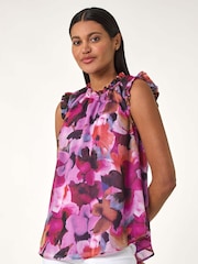 Roman Pink Floral Print Sleeveless Top - Image 1 of 5