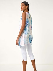 Roman Blue Floral Print Layered Tunic Top - Image 3 of 5