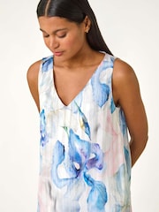 Roman Blue Floral Print Layered Tunic Top - Image 4 of 5