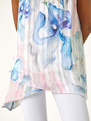 Roman Blue Floral Print Layered Tunic Top - Image 5 of 5
