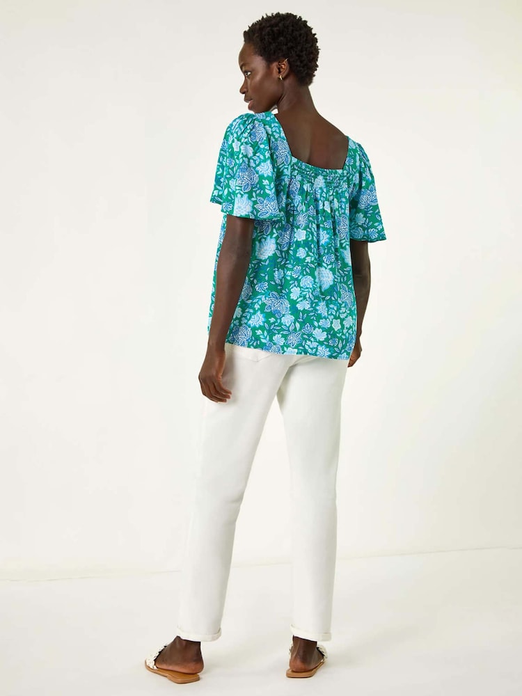 Roman Floral Print Square Neck Top - Imagen 2 de 5