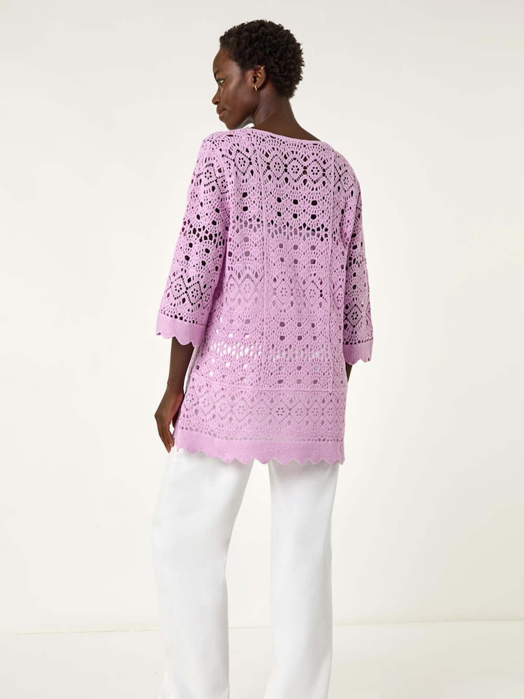 Roman Purple Cotton Crochet 100% Cotton Tunic Top - Image 2 of 5