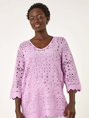 Roman Purple Cotton Crochet 100% Cotton Tunic Top - Image 4 of 5