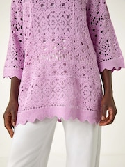 Roman Purple Cotton Crochet 100% Cotton Tunic Top - Image 5 of 5