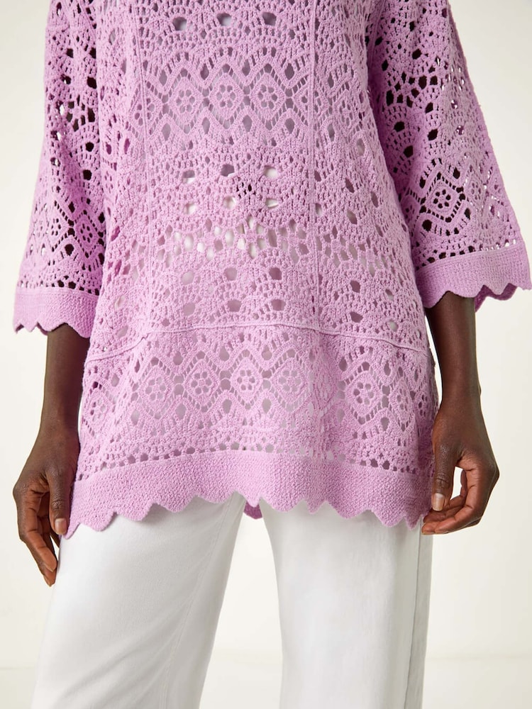 Morado - Roman Cotton Crochet 100% Cotton Tunic Top - Imagen 5 de 5 Morado - Roman Cotton Crochet 100% Cotton Tunic Top - Imagen 5 de 5