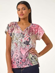 Roman Green Paisley Print V-Neck Raglan Top - Image 1 of 5