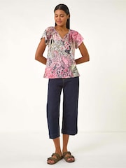 Roman Green Paisley Print V-Neck Raglan Top - Image 2 of 5