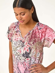 Roman Green Paisley Print V-Neck Raglan Top - Image 4 of 5