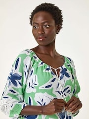 Roman Green Floral Print Tie Front Top - Image 4 of 5