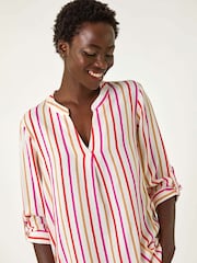 Roman Pink Vertical Stripe Pleat Detail Top - Image 1 of 5