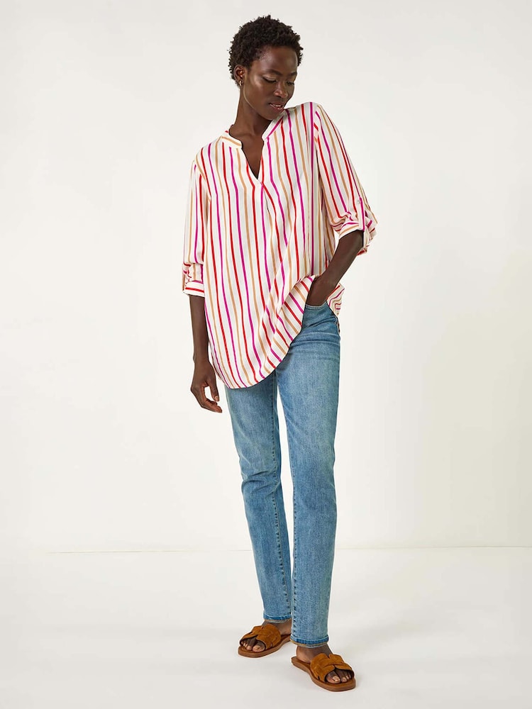 Roman Pink Vertical Stripe Pleat Detail Top - Image 2 of 5