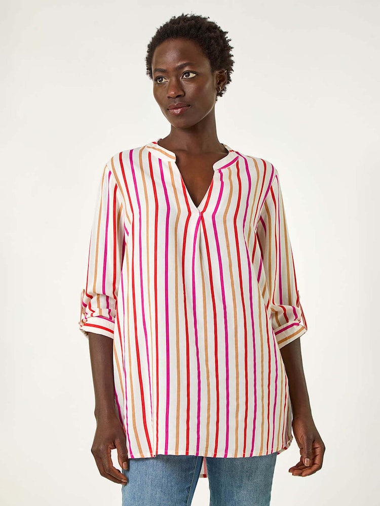 Roman Pink Vertical Stripe Pleat Detail Top - Image 4 of 5