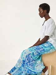 Roman Blue Patchwork Shimmer Tiered Maxi Skirt - Image 1 of 5