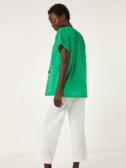Roman Textured Tie V-Neck 100% Cotton Top - Imagen 3 de 5