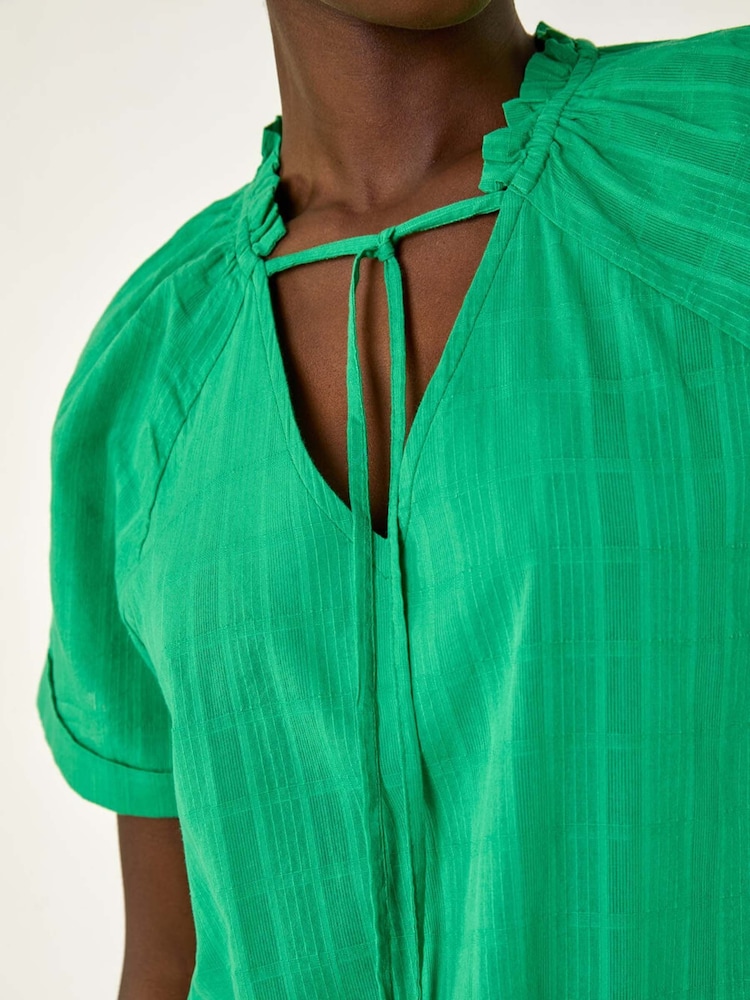 Roman Textured Tie V-Neck 100% Cotton Top - Imagen 5 de 5