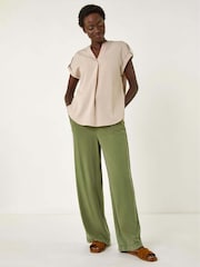 Roman Natural Pleated Notch Neck Top - Image 2 of 5