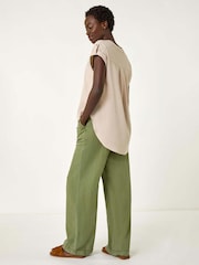 Roman Natural Pleated Notch Neck Top - Image 3 of 5
